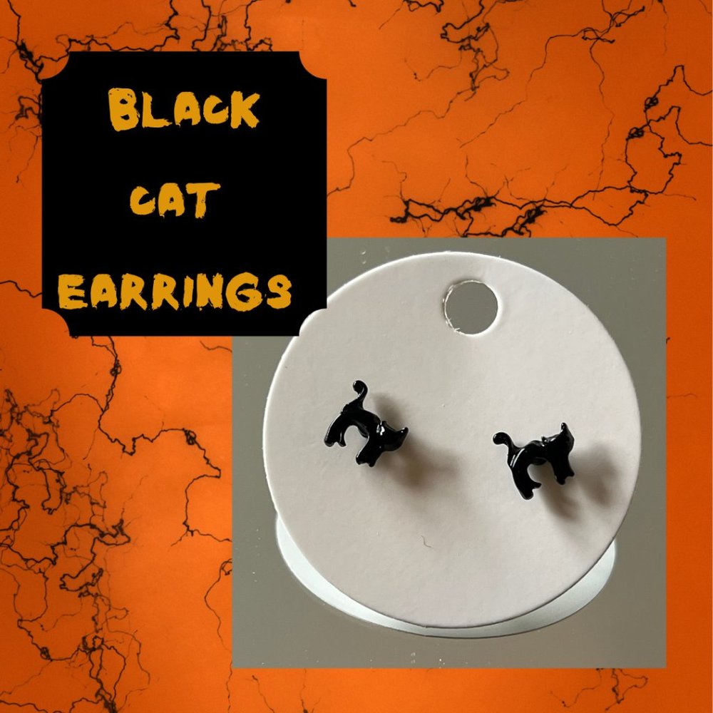 4/$20 Fun Black Cat Stud Earrings  ~ NEW